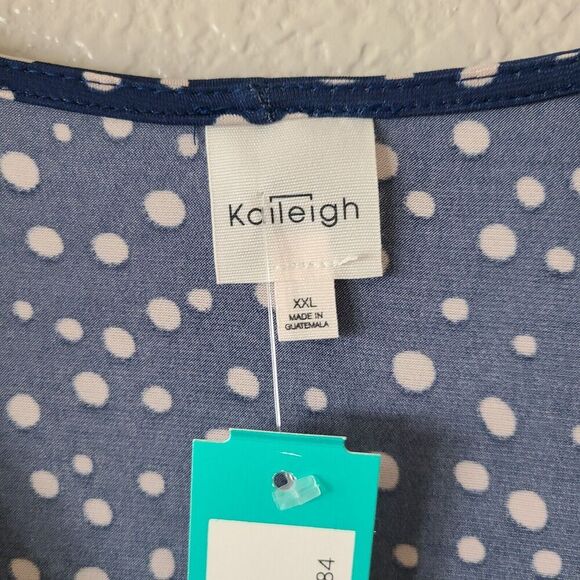 Wrap Polka Dot Short Woman Dress XXL NEW 90s Retro Stretch Blue‎ White Career - Picture 9 of 12